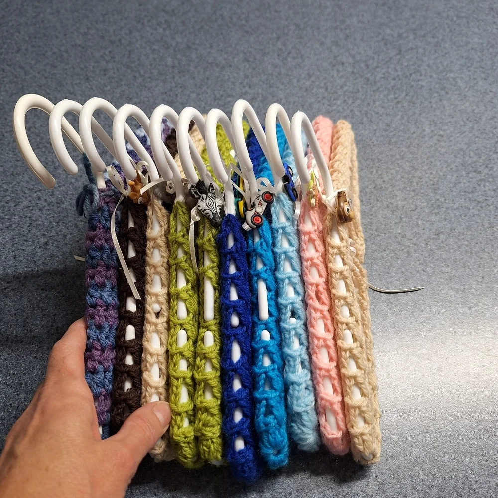 Handmade, Crocheted Children's Hangers With Animals, Cars, & Bows, Bundle of 10